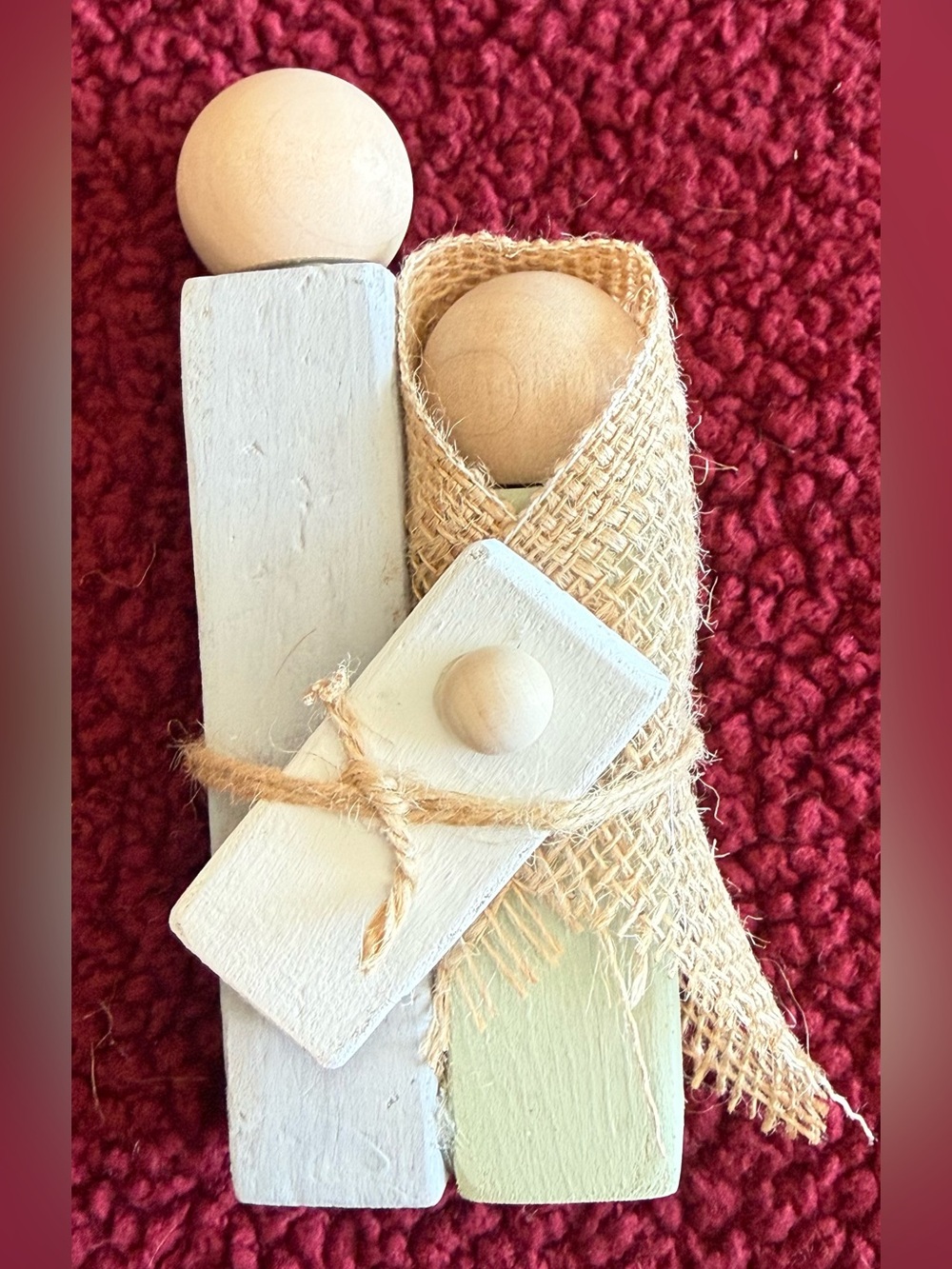 Handcrafted Wooden Nativity Couple in Cream and Tan